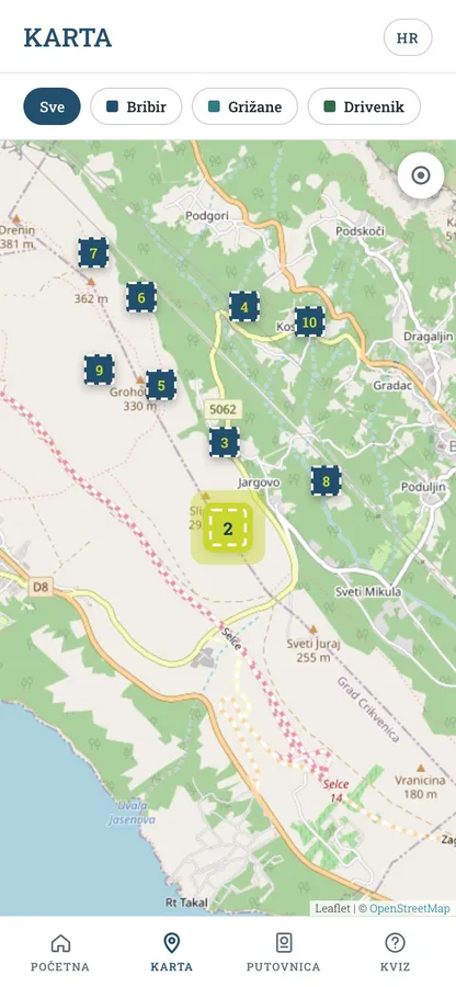 Vinodol's springs and washboards: Map